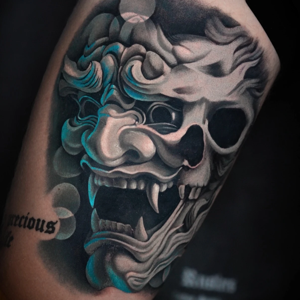 Detail of selective colour tattoo work by Ravi Brink.
